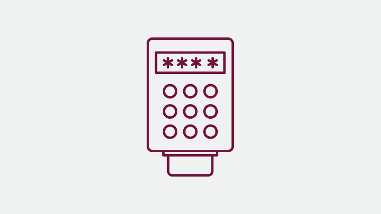 card inserted into a terminal icon in the color burgundy