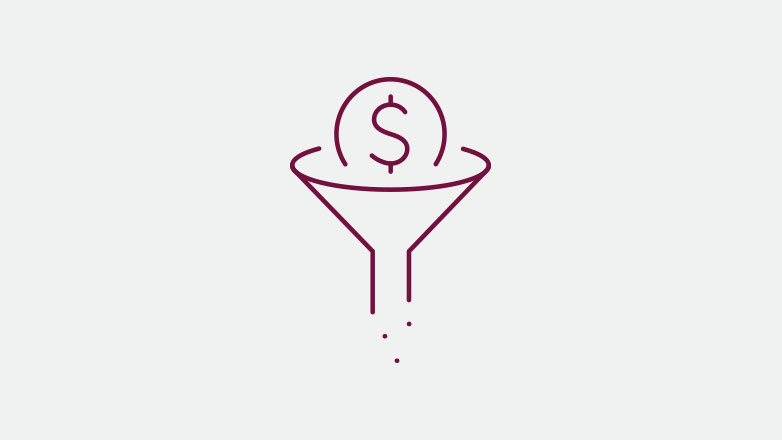 cash flow icon in the color burgundy