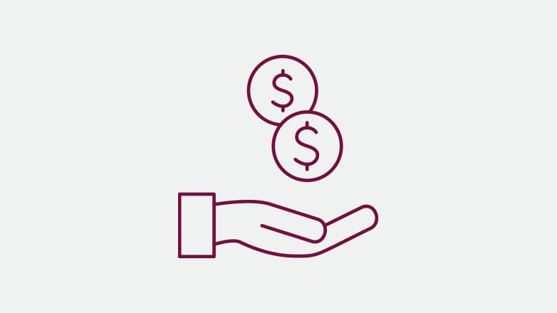 hand receiving cash icon in the color burgundy