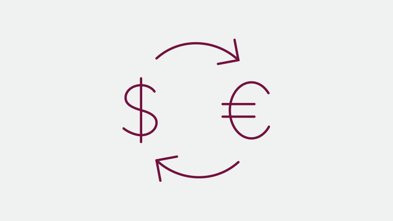 currency exchange icon in the color burgundy