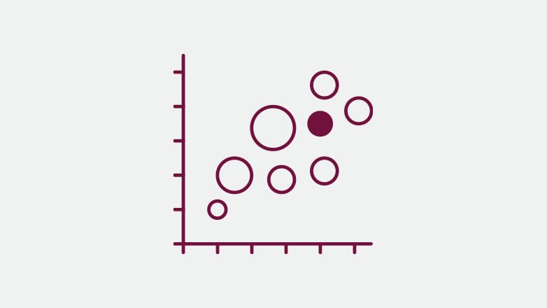 graph with multiple data points and one selected icon in the color burgundy