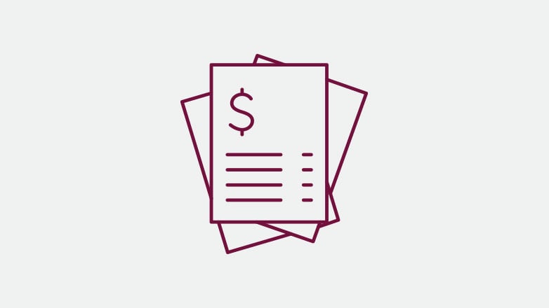 Stack of bills icon in the color burgundy