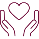 hands surrounding heart icon in the color burgundy