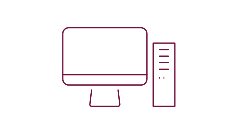 desktop computer icon in the color burgundy