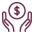 two maroon hands encompassing a dollar sign within a circle