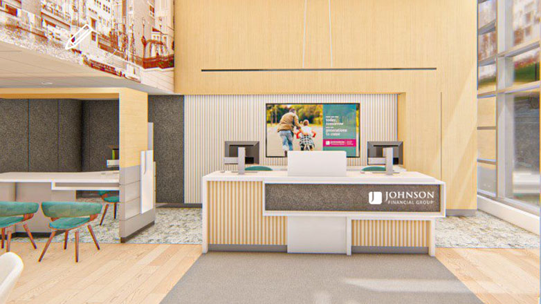 Rendering of the lobby at Cathedral Place.