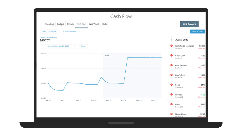 Showing an example of cash flow in the MyJFG app.