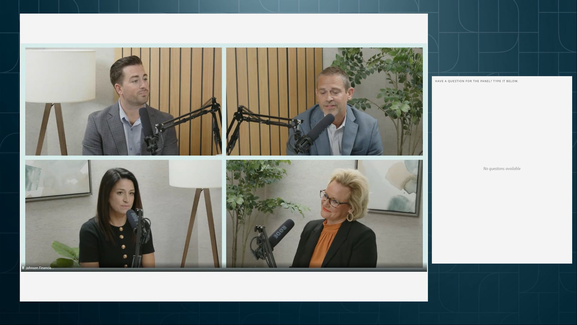 Johnson Financial group team in the video studio.