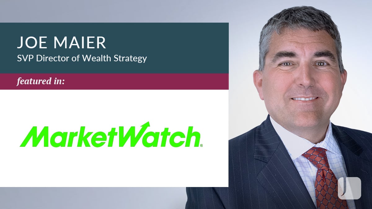 Promotional graphic featuring a headshot alongside the text “Joe Maier, SVP Director of Wealth Strategy,” with a note that the individual was featured in MarketWatch.