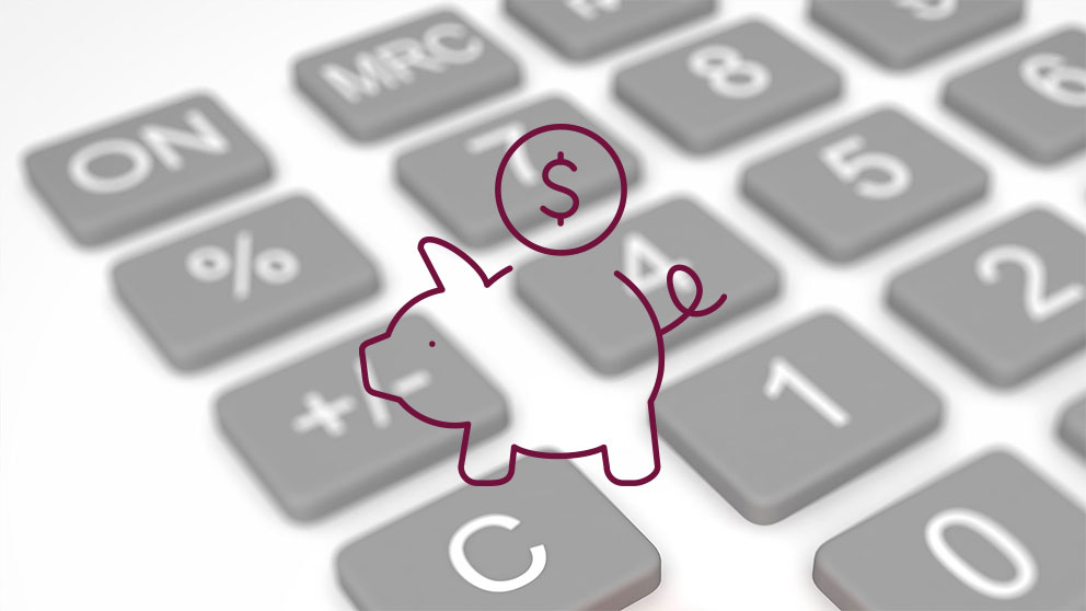 piggy bank icon over close up calculator