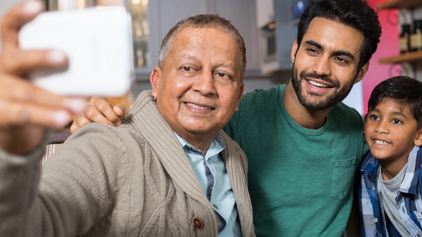 three generations taking selfie