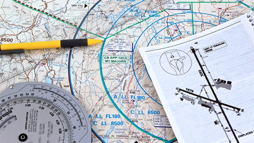 pilot map with pre-flight plans