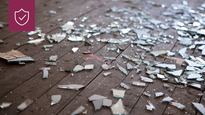 broken glass showing civil unrest on perosnal property