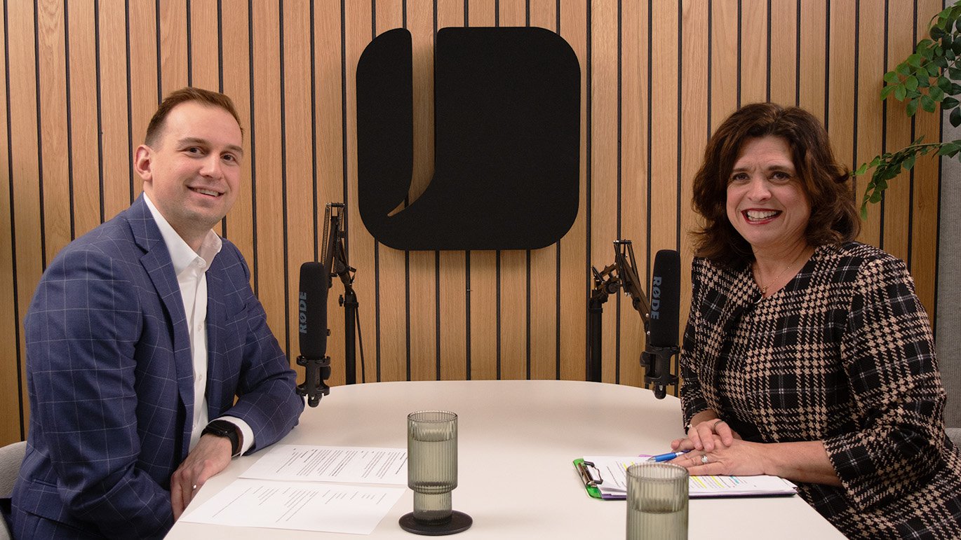 Greg King and Kelly Mould in the podcast studio